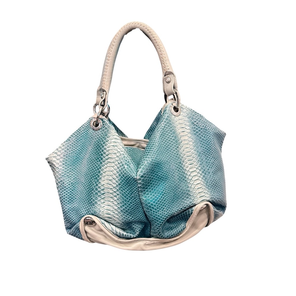 Carmen Steffens Brazil Blue and Gray Ombré Leather Snake Embossed Shoulder Bag
